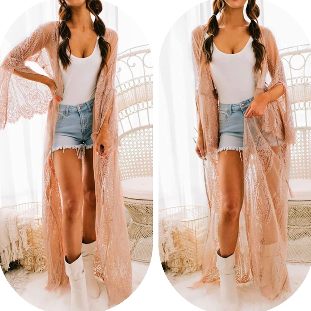 Sexy Lace Open Front Kimono Cardigan